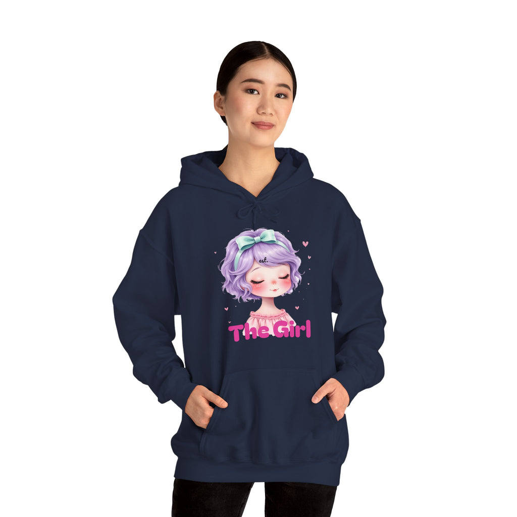 Pastel Purple Anime Girl The Girl Hoodie | Cute Kawaii Portrait, Pink Typography