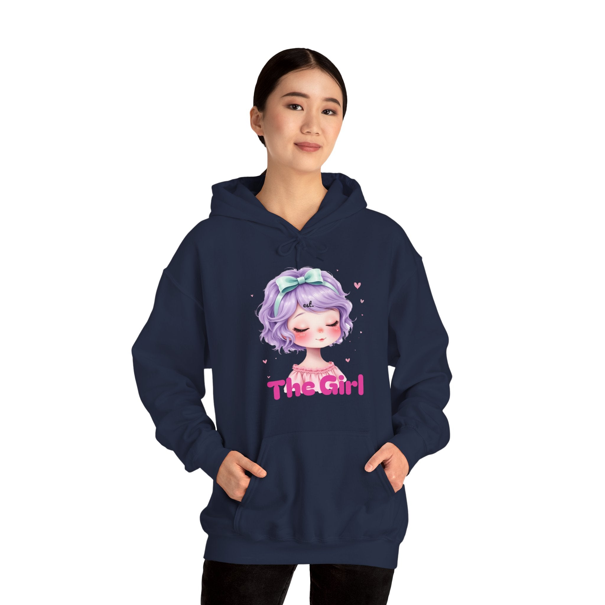Pastel Purple Anime Girl The Girl Hoodie | Cute Kawaii Portrait, Pink Typography