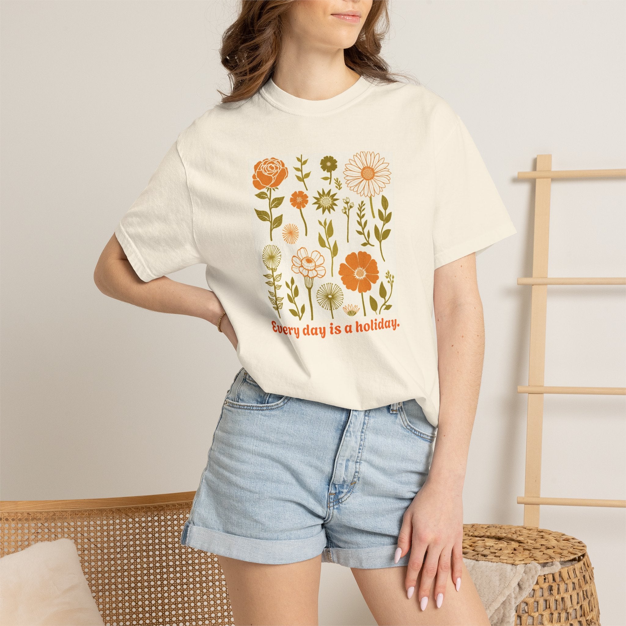 Floral "Every Day Is a Holiday" T-Shirt