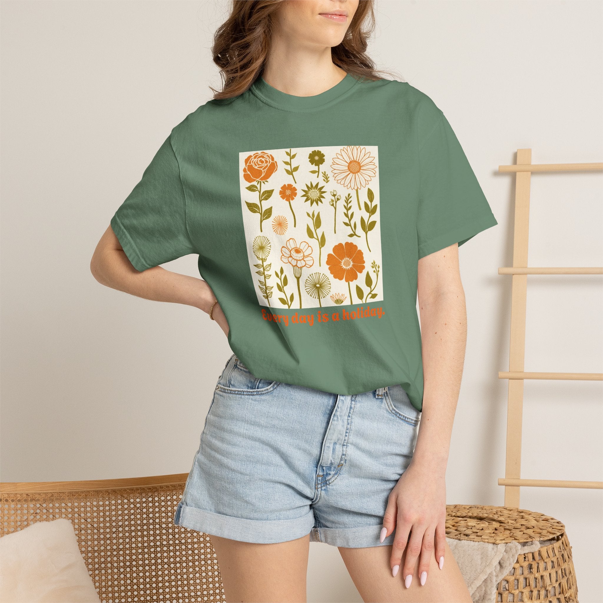 Floral "Every Day Is a Holiday" T-Shirt