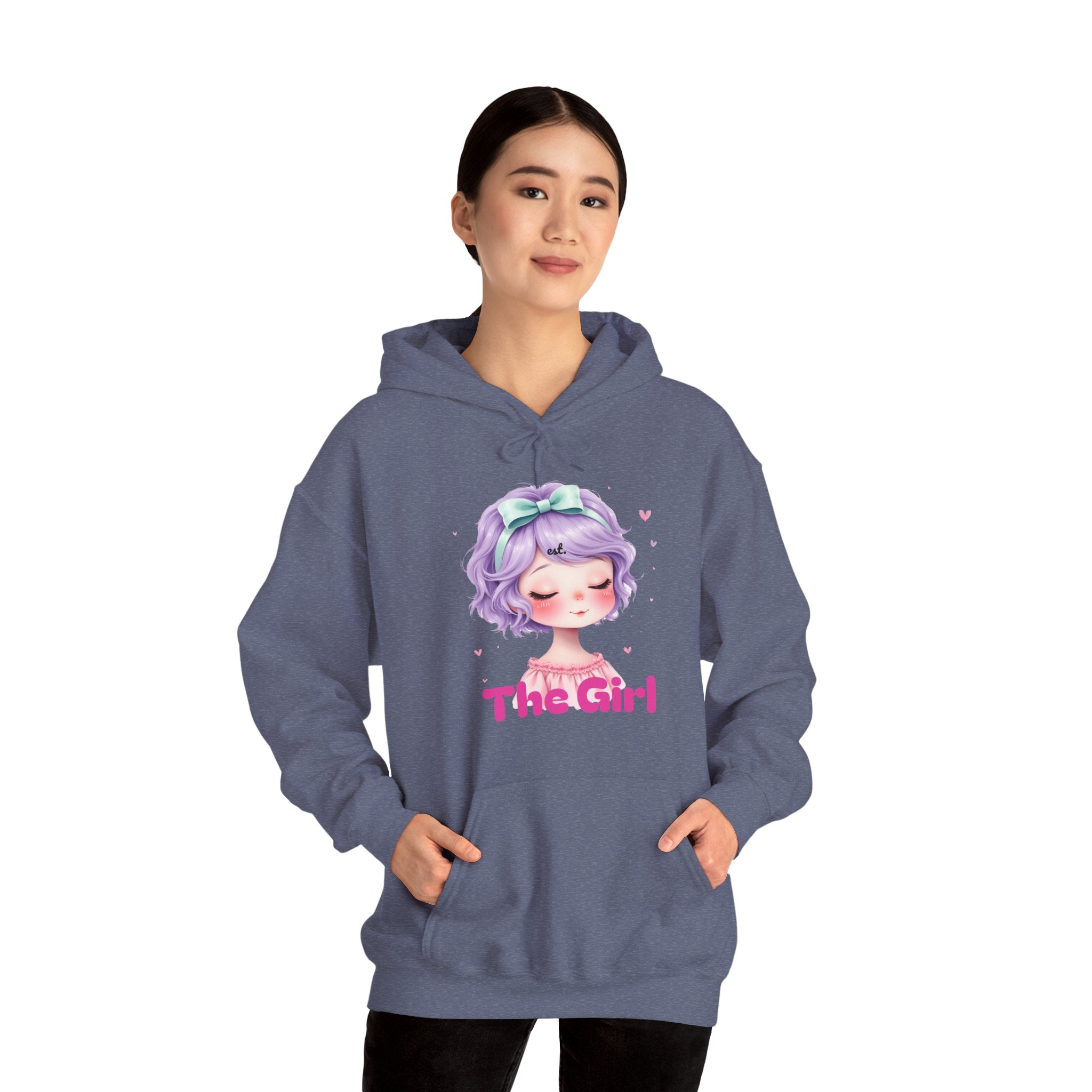 Pastel Purple Anime Girl The Girl Hoodie | Cute Kawaii Portrait, Pink Typography