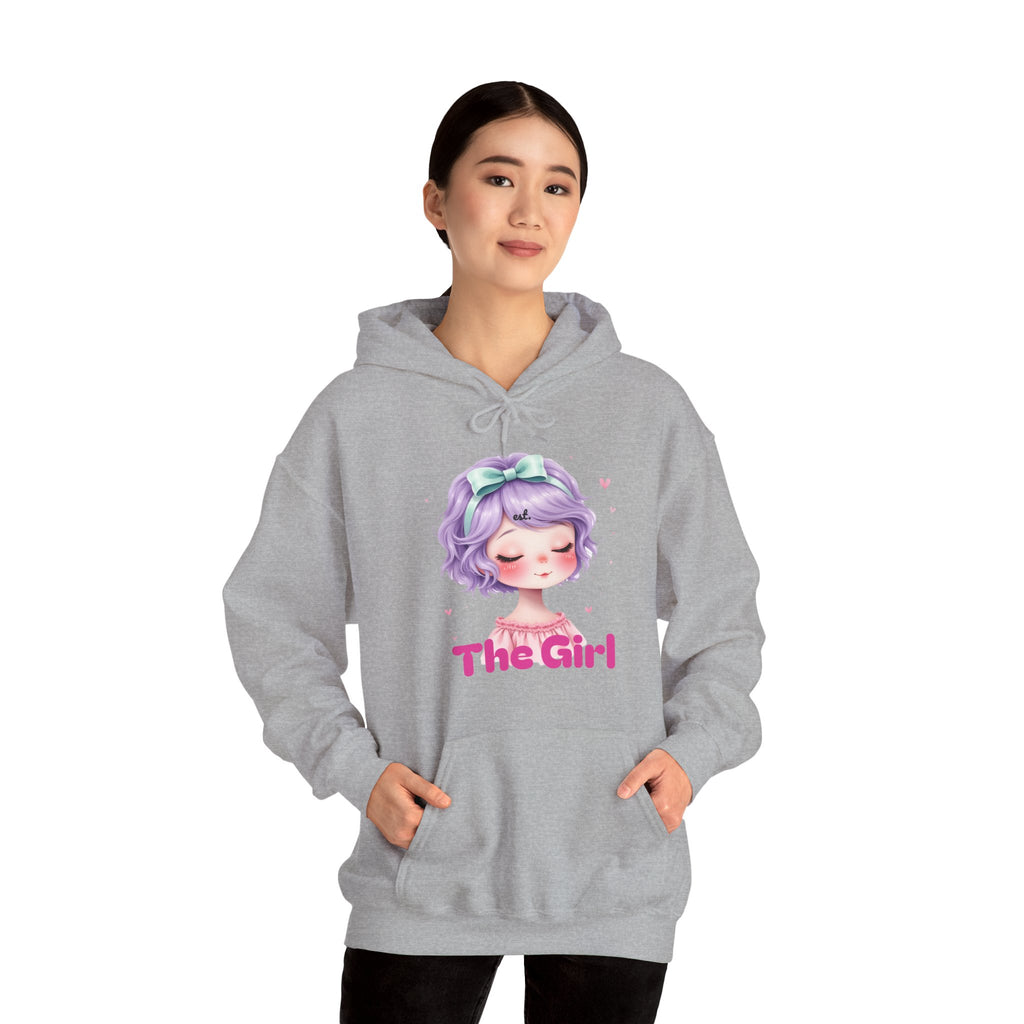 Pastel Purple Anime Girl The Girl Hoodie | Cute Kawaii Portrait, Pink Typography