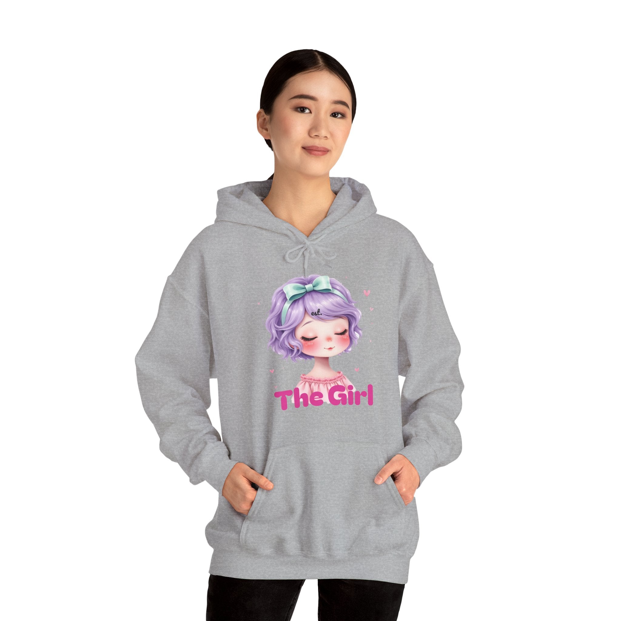 Pastel Purple Anime Girl The Girl Hoodie | Cute Kawaii Portrait, Pink Typography