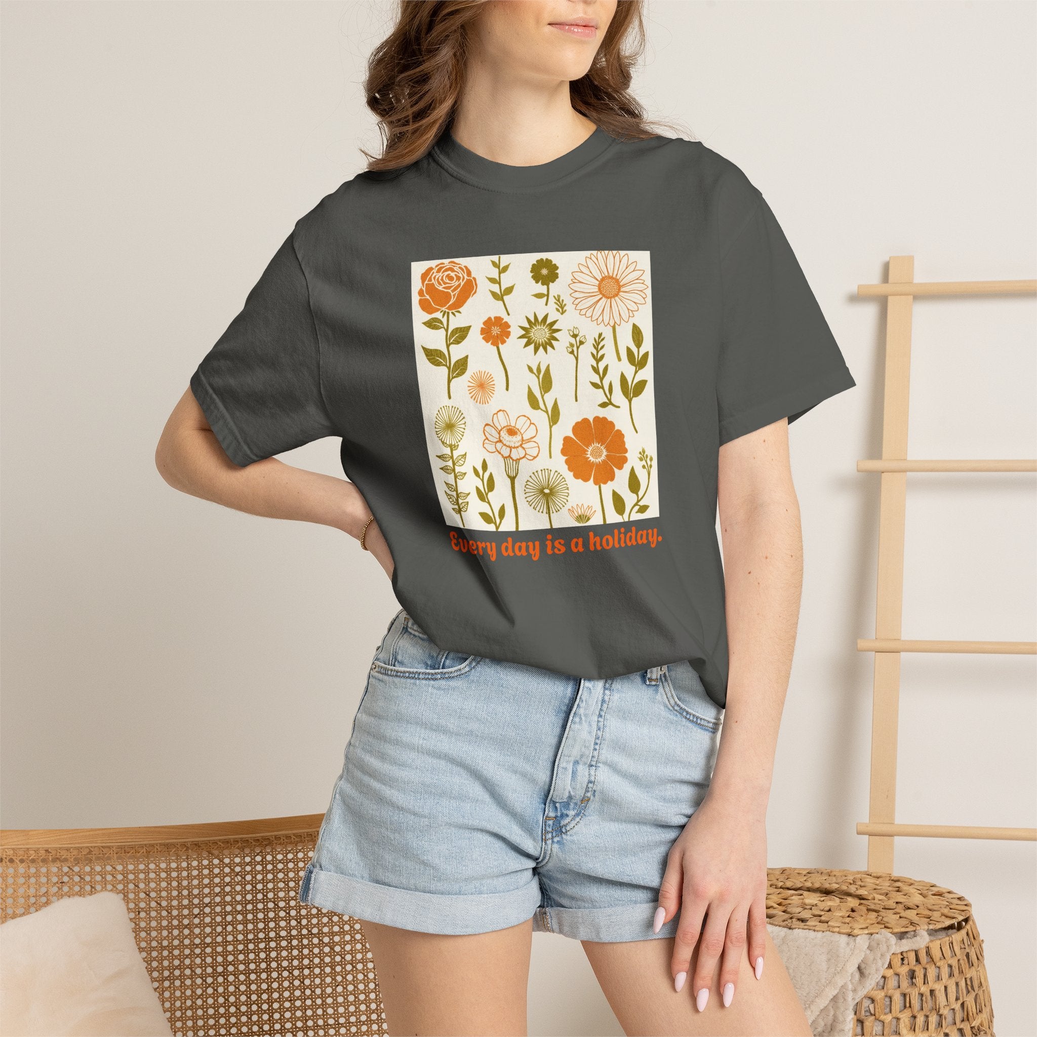 Floral "Every Day Is a Holiday" T-Shirt