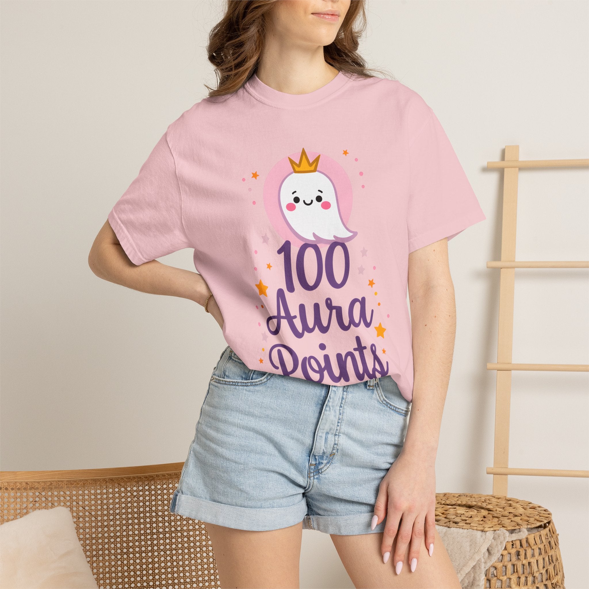 100 Aura Points Cute Ghost Princess T-shirt | Magical Pastel Graphic Tee
