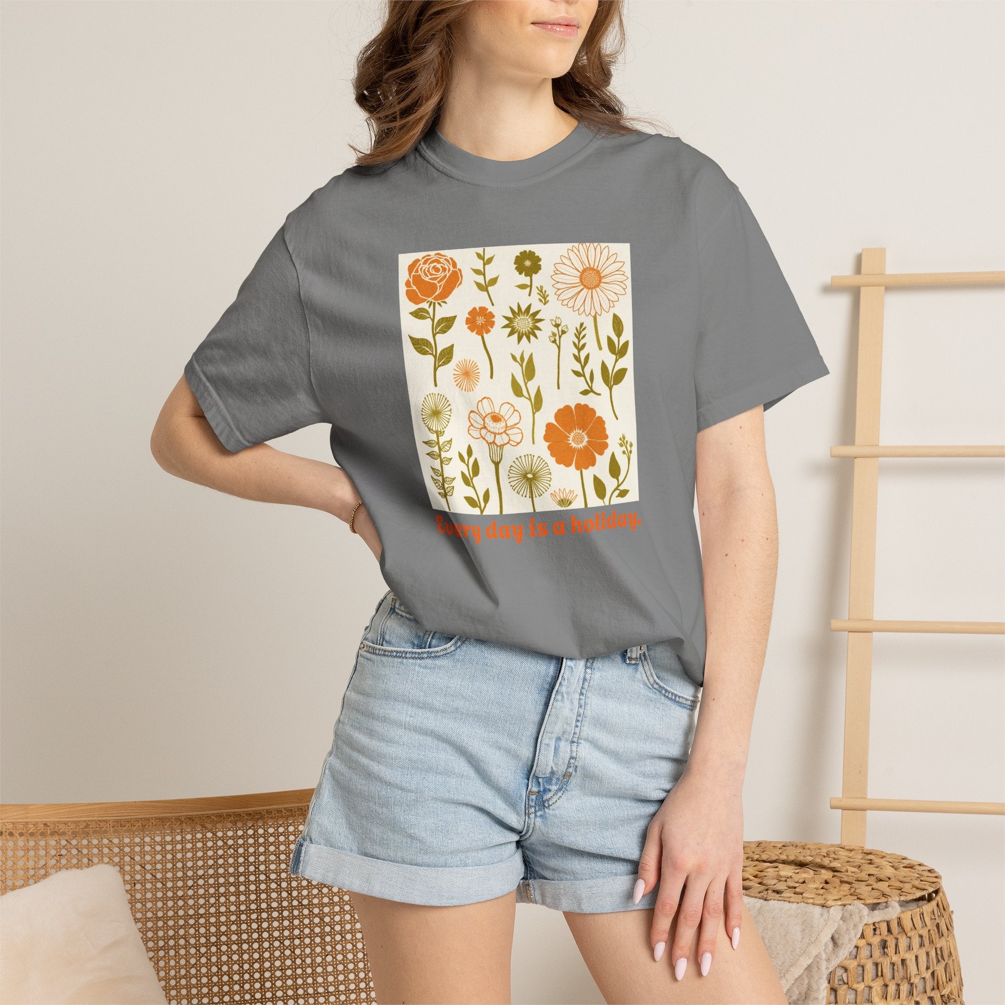 Floral "Every Day Is a Holiday" T-Shirt