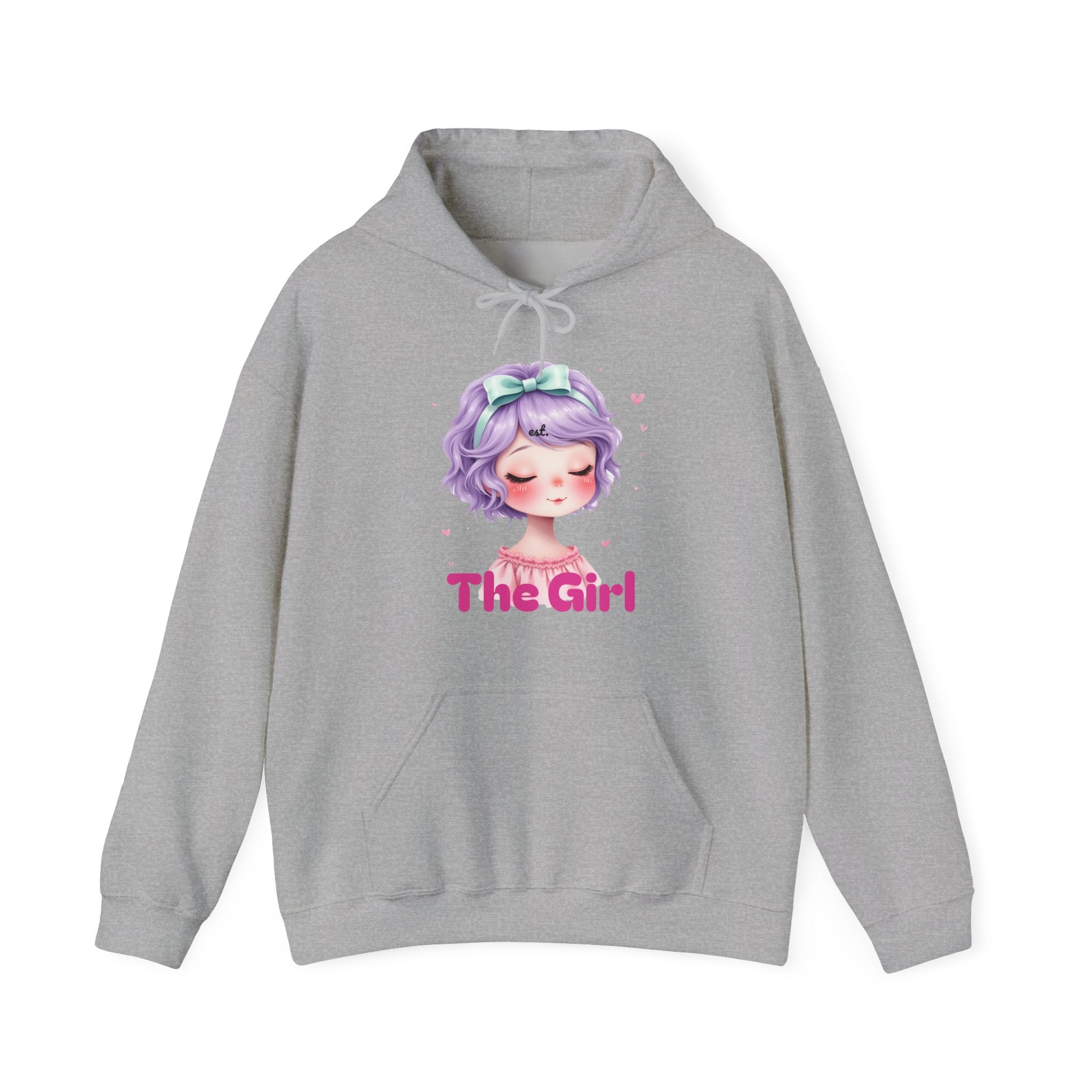 Pastel Purple Anime Girl The Girl Hoodie | Cute Kawaii Portrait, Pink Typography
