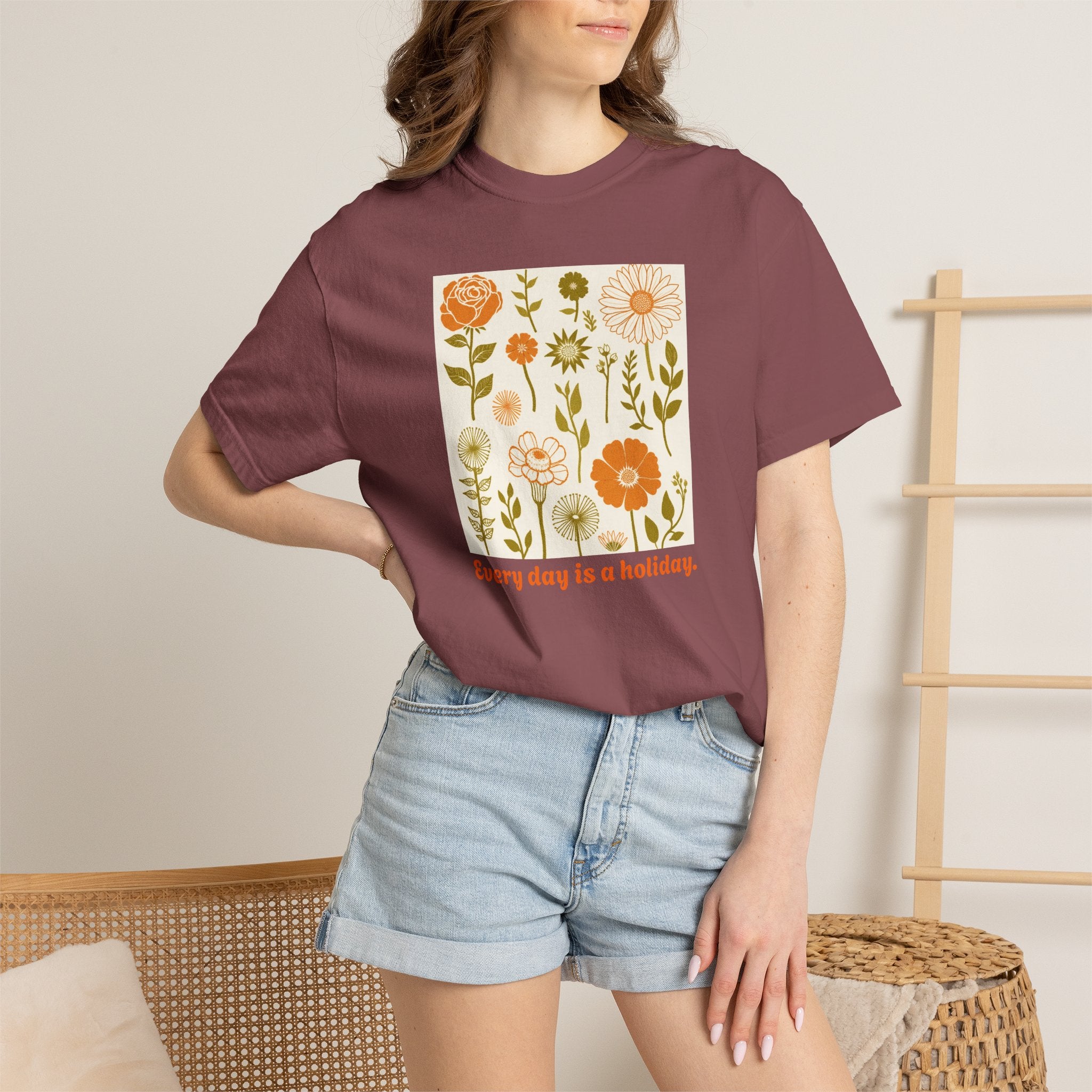 Floral "Every Day Is a Holiday" T-Shirt