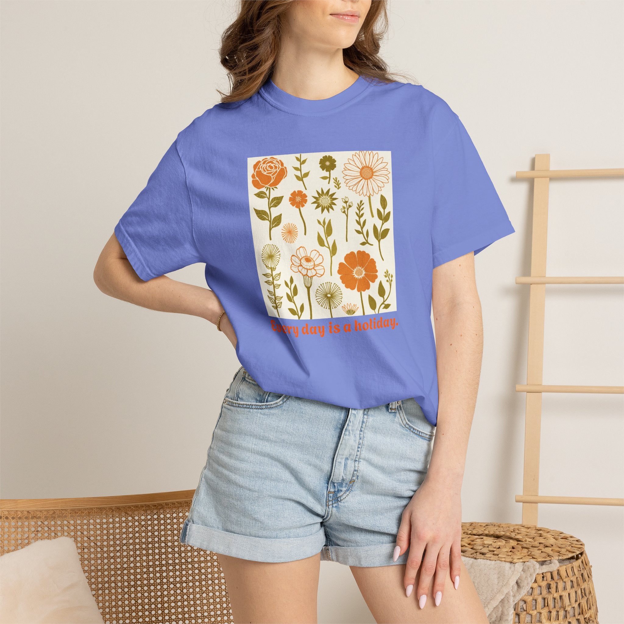 Floral "Every Day Is a Holiday" T-Shirt