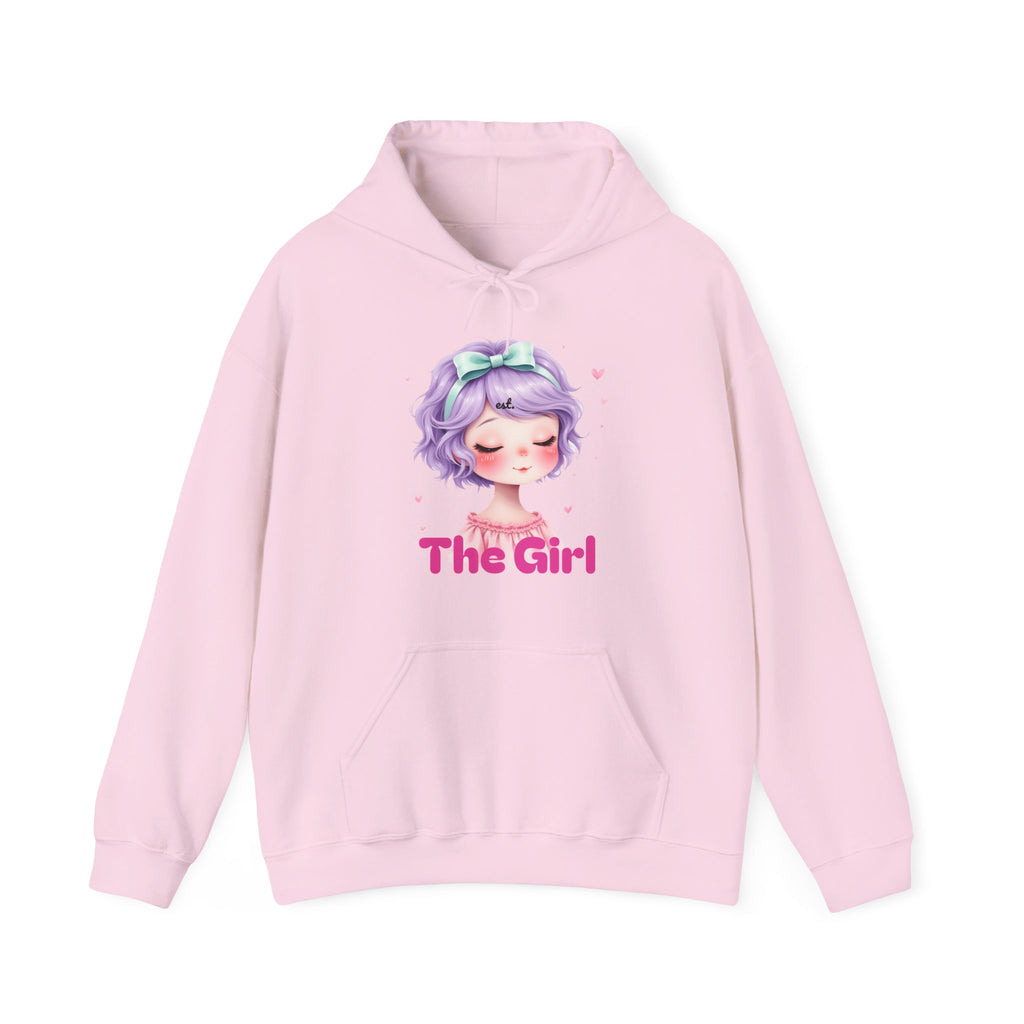Pastel Purple Anime Girl The Girl Hoodie | Cute Kawaii Portrait, Pink Typography