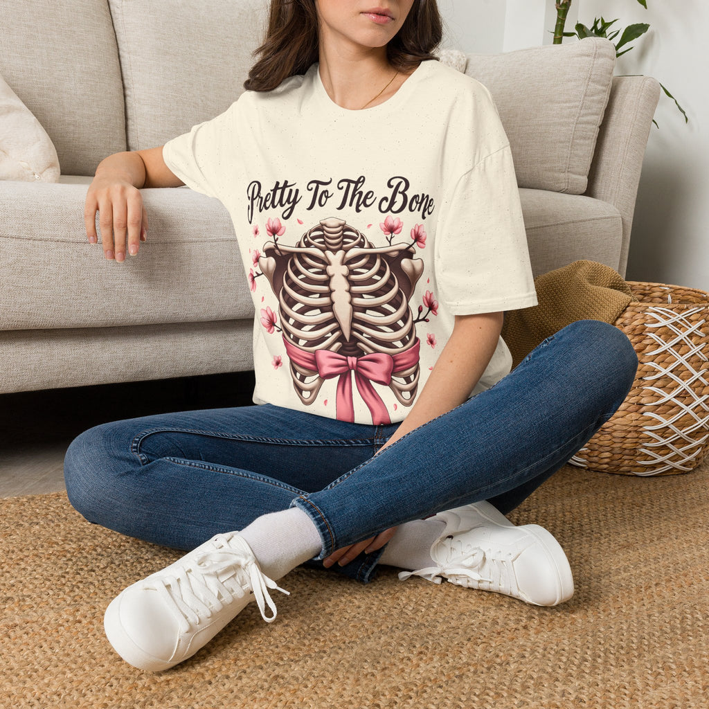 Pretty To The Bone ribcage floral bow T-Shirt | skeleton chest design