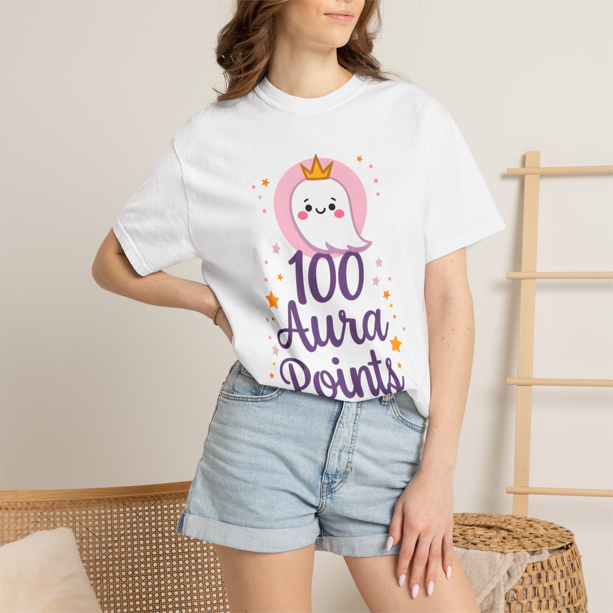 100 Aura Points Cute Ghost Princess T-shirt | Magical Pastel Graphic Tee