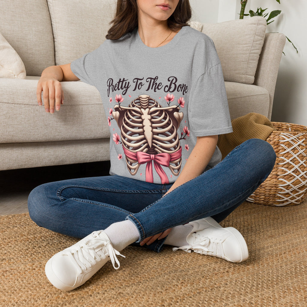 Pretty To The Bone ribcage floral bow T-Shirt | skeleton chest design