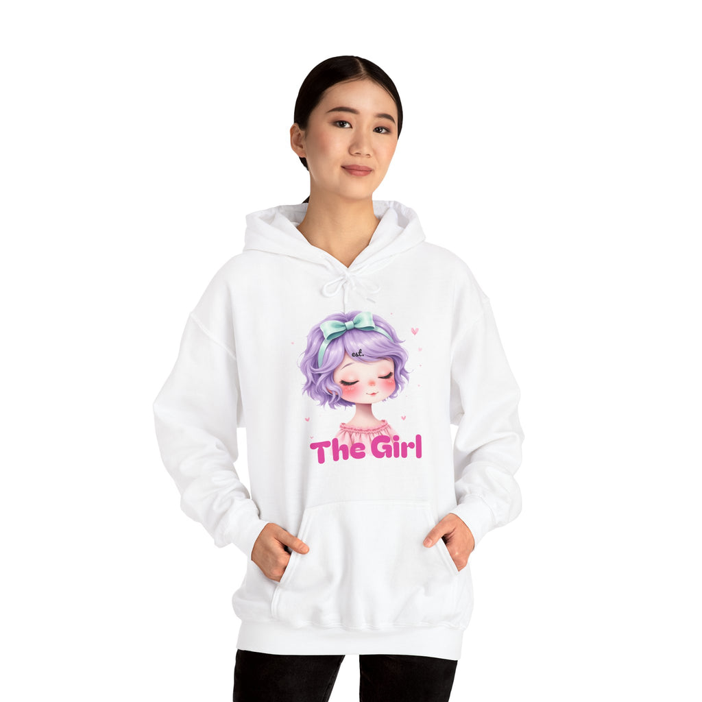 Pastel Purple Anime Girl The Girl Hoodie | Cute Kawaii Portrait, Pink Typography
