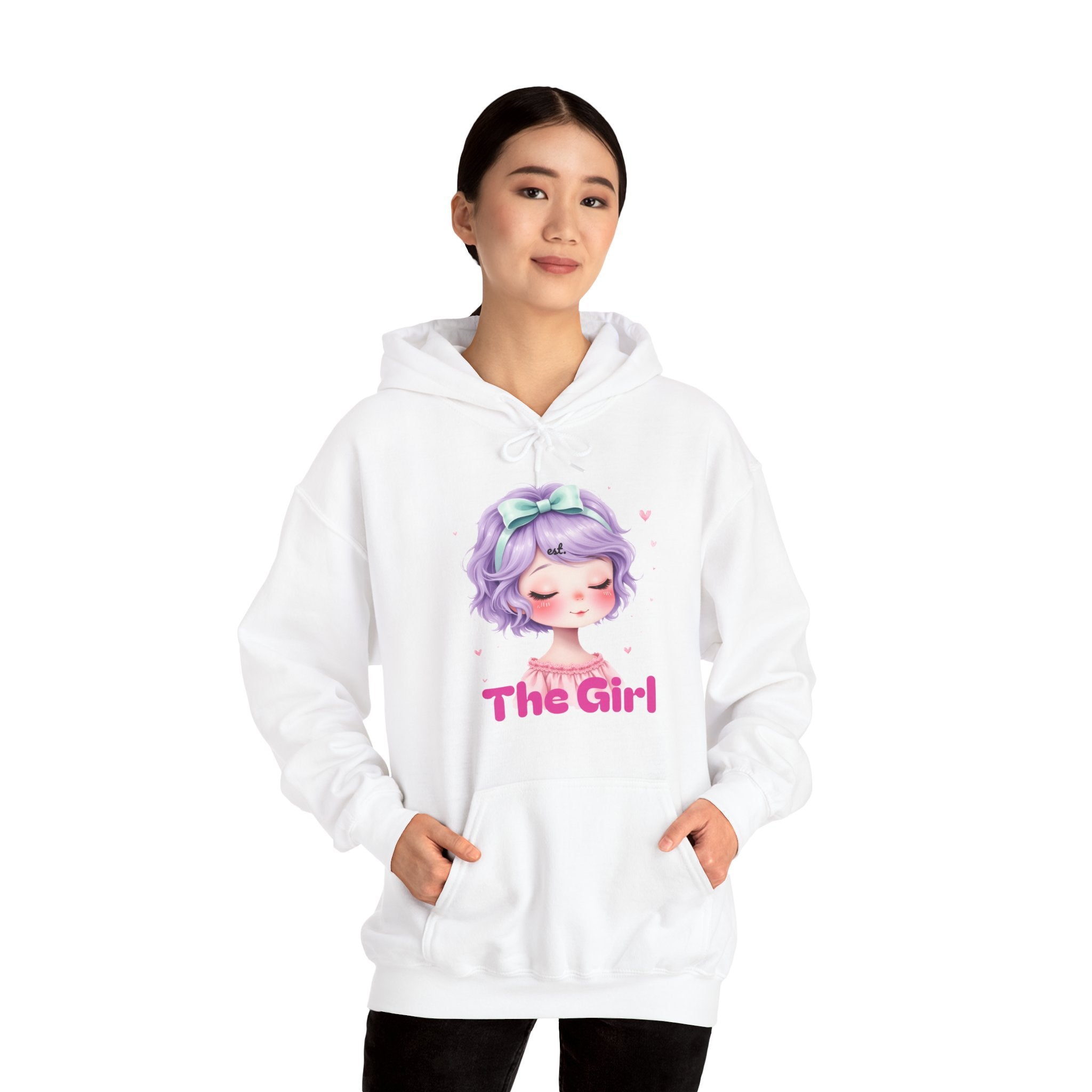 Pastel Purple Anime Girl The Girl Hoodie | Cute Kawaii Portrait, Pink Typography