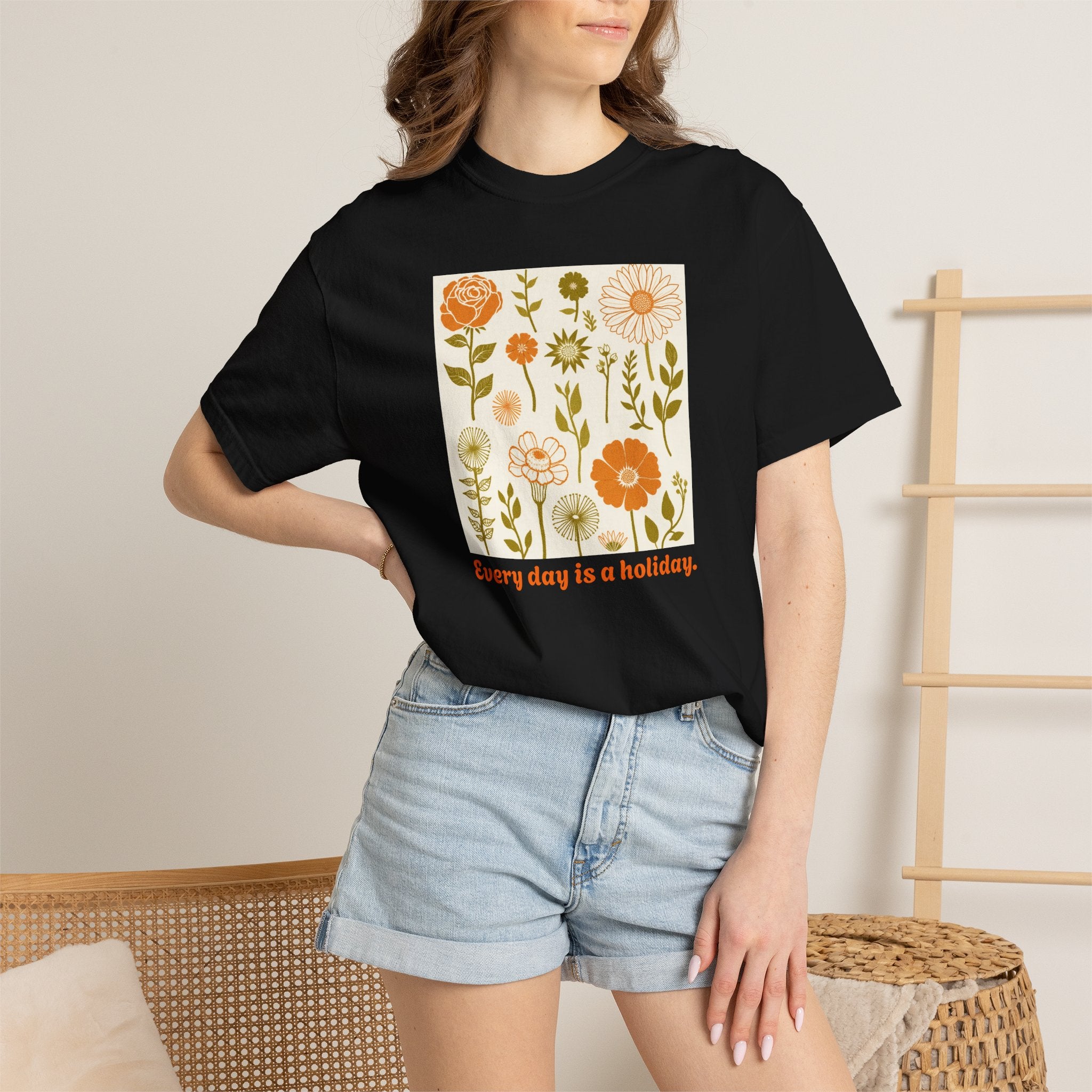 Floral "Every Day Is a Holiday" T-Shirt