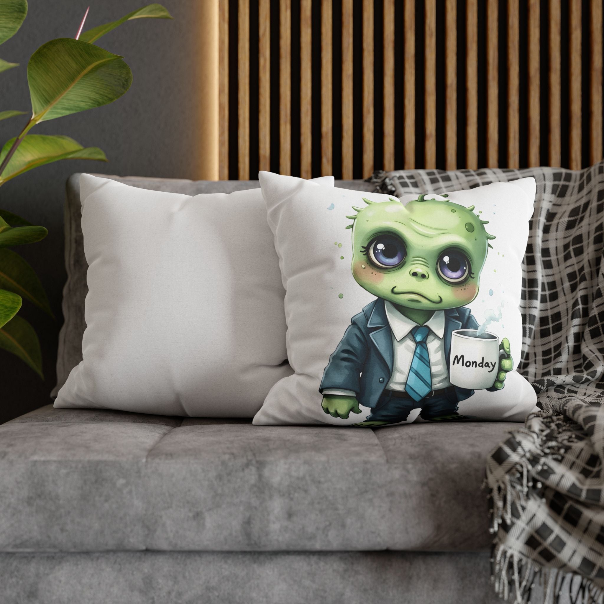Cute Monday Monster Pillowcase — Office Zombie with 'Monday' Coffee Mug