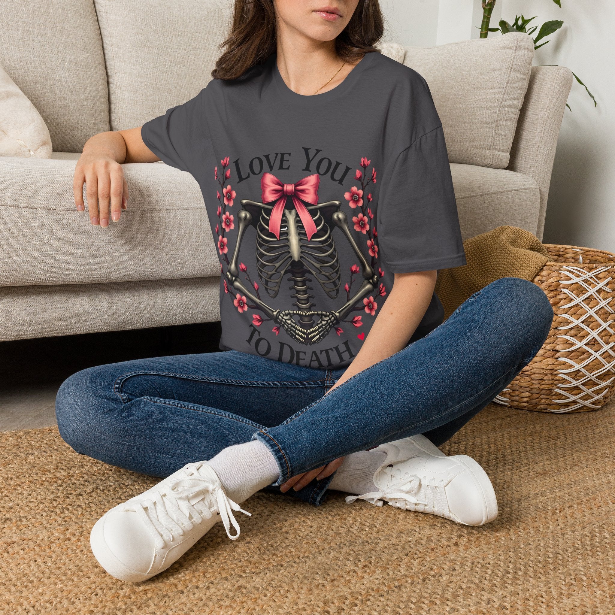 Love You to Death skeleton ribcage shirt | Valentine's gothic floral tee