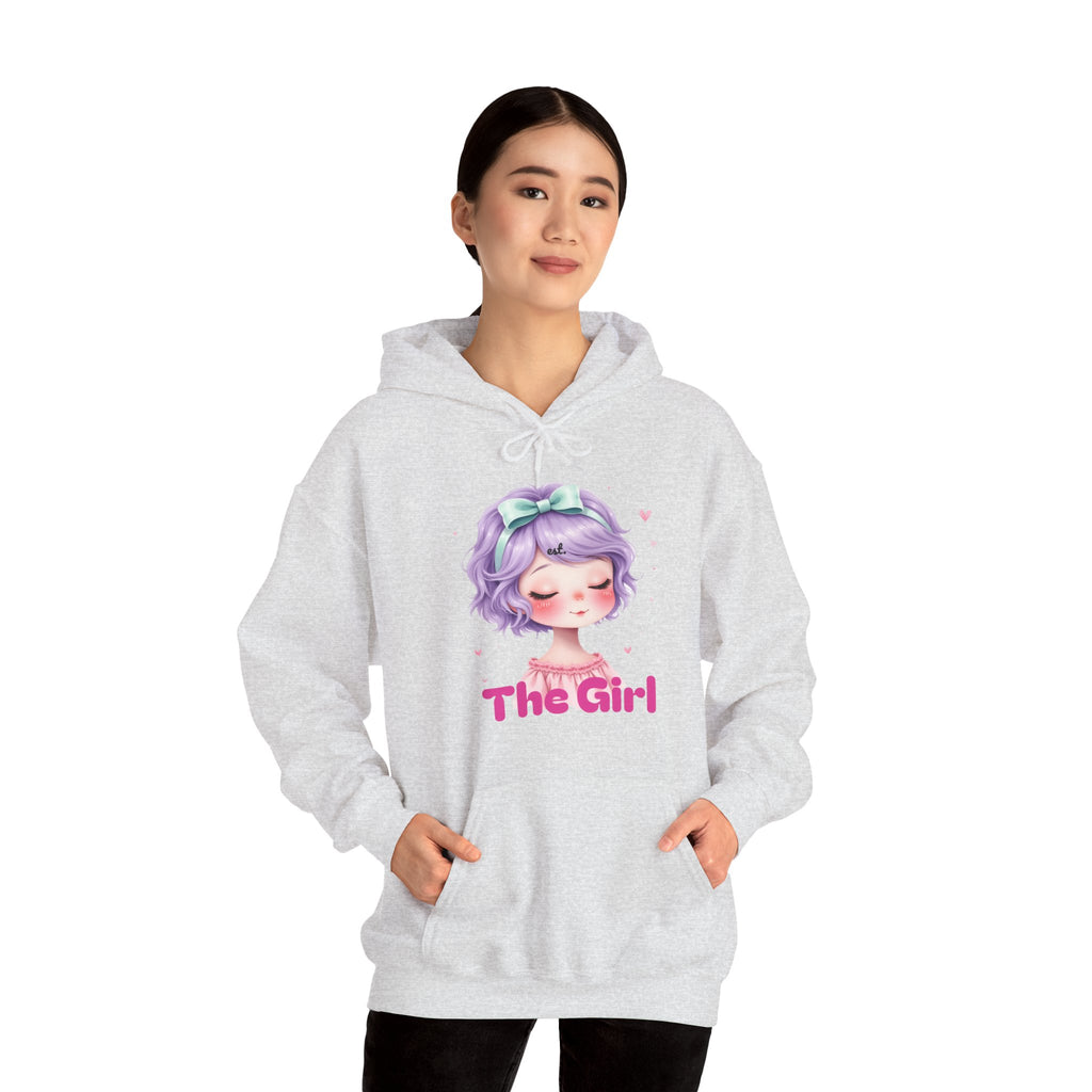 Pastel Purple Anime Girl The Girl Hoodie | Cute Kawaii Portrait, Pink Typography