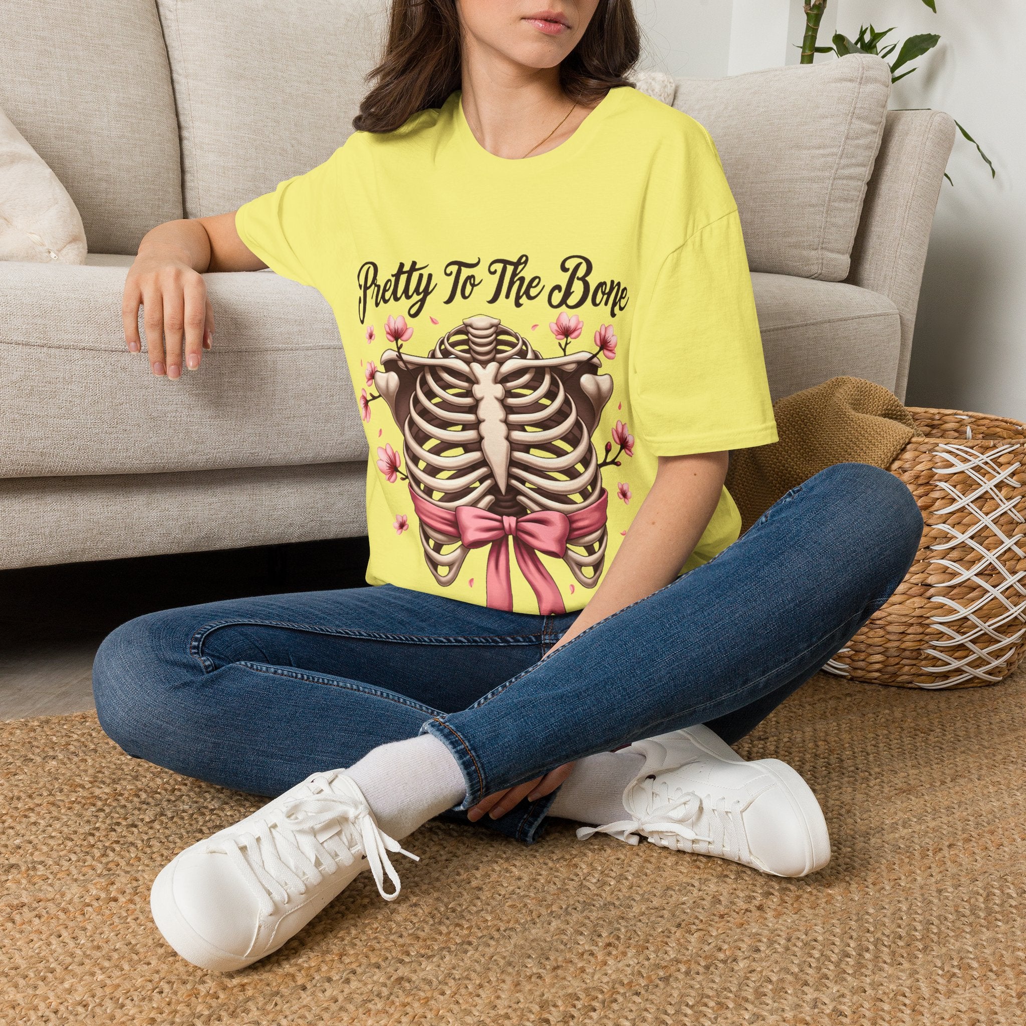 Pretty To The Bone ribcage floral bow T-Shirt | skeleton chest design