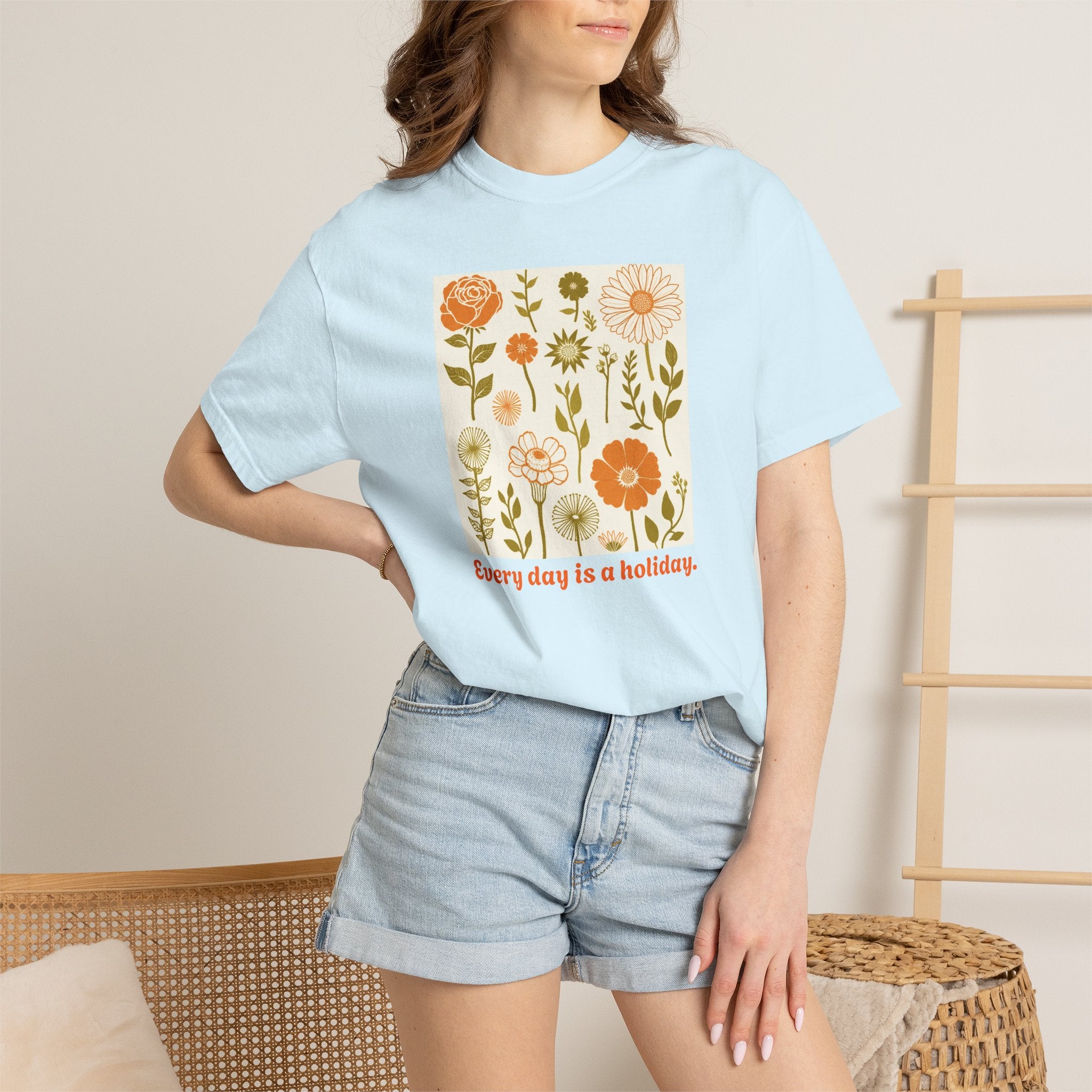 Floral "Every Day Is a Holiday" T-Shirt