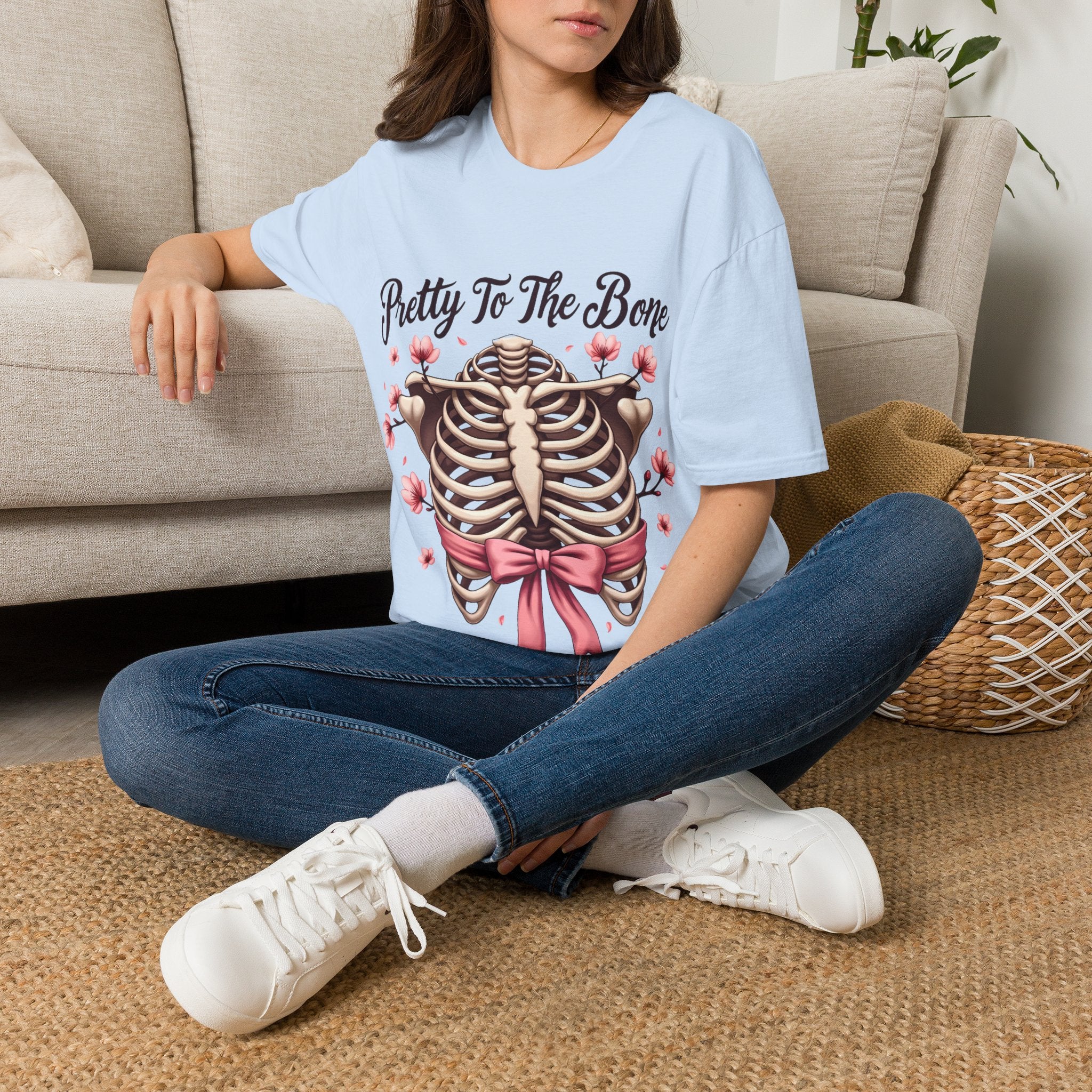 Pretty To The Bone ribcage floral bow T-Shirt | skeleton chest design