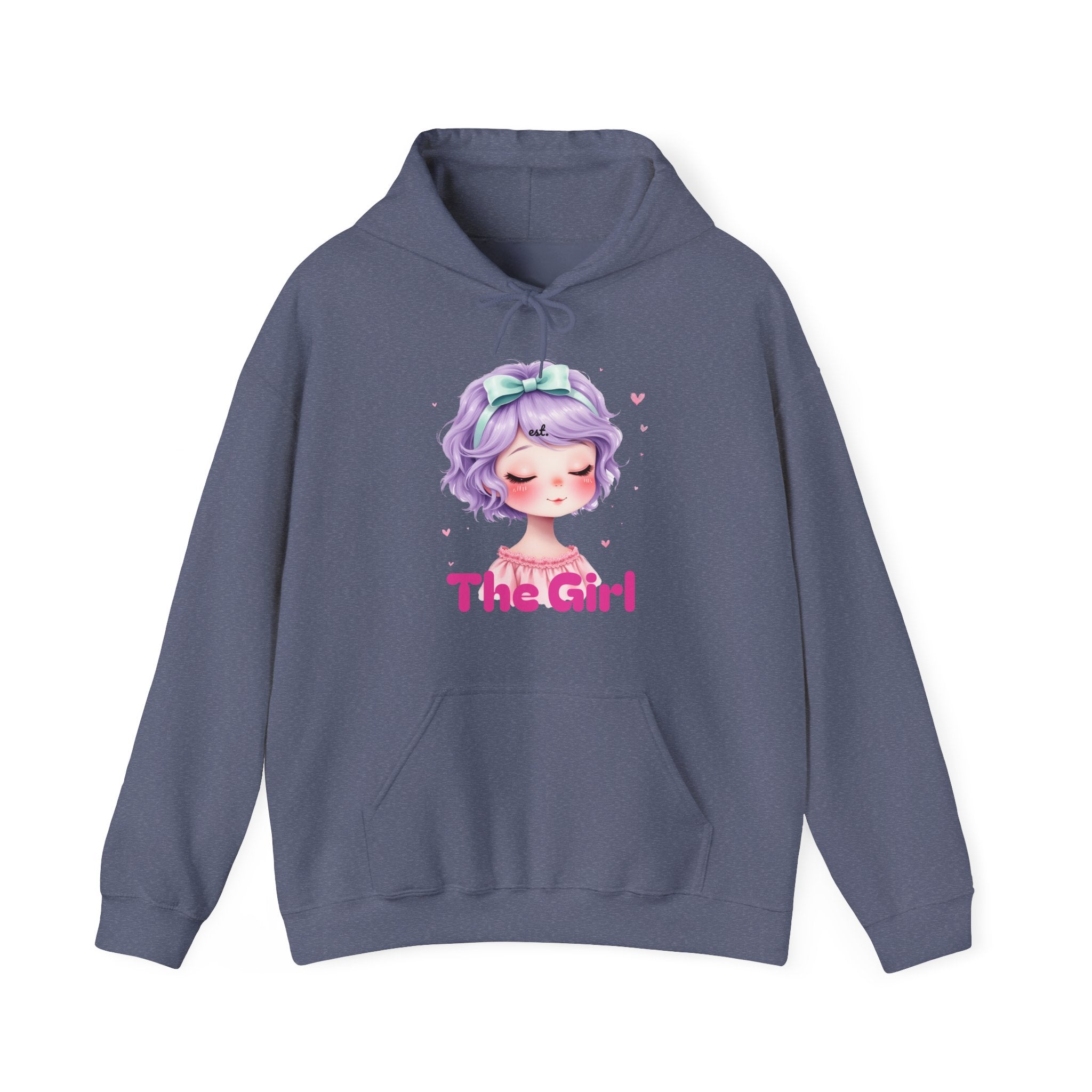 Pastel Purple Anime Girl The Girl Hoodie | Cute Kawaii Portrait, Pink Typography