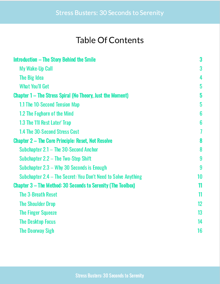 Stress Busters: 30 Seconds to Serenity eBook | | Self-Care Digital Book | Wellness & Relaxation | Instant Download PDF