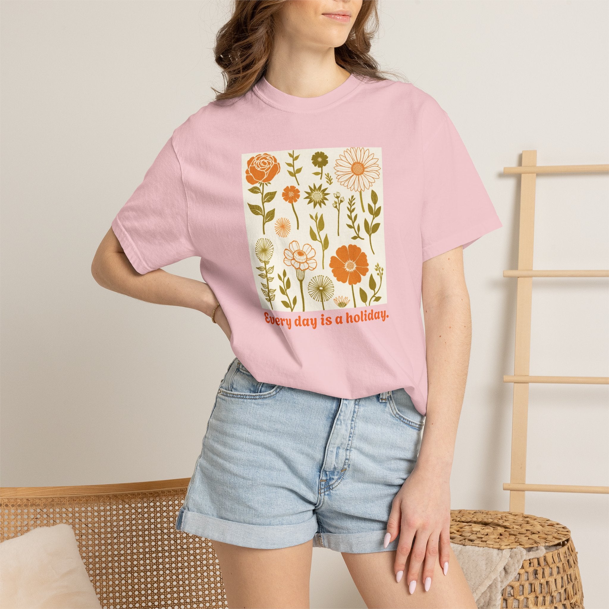 Floral "Every Day Is a Holiday" T-Shirt