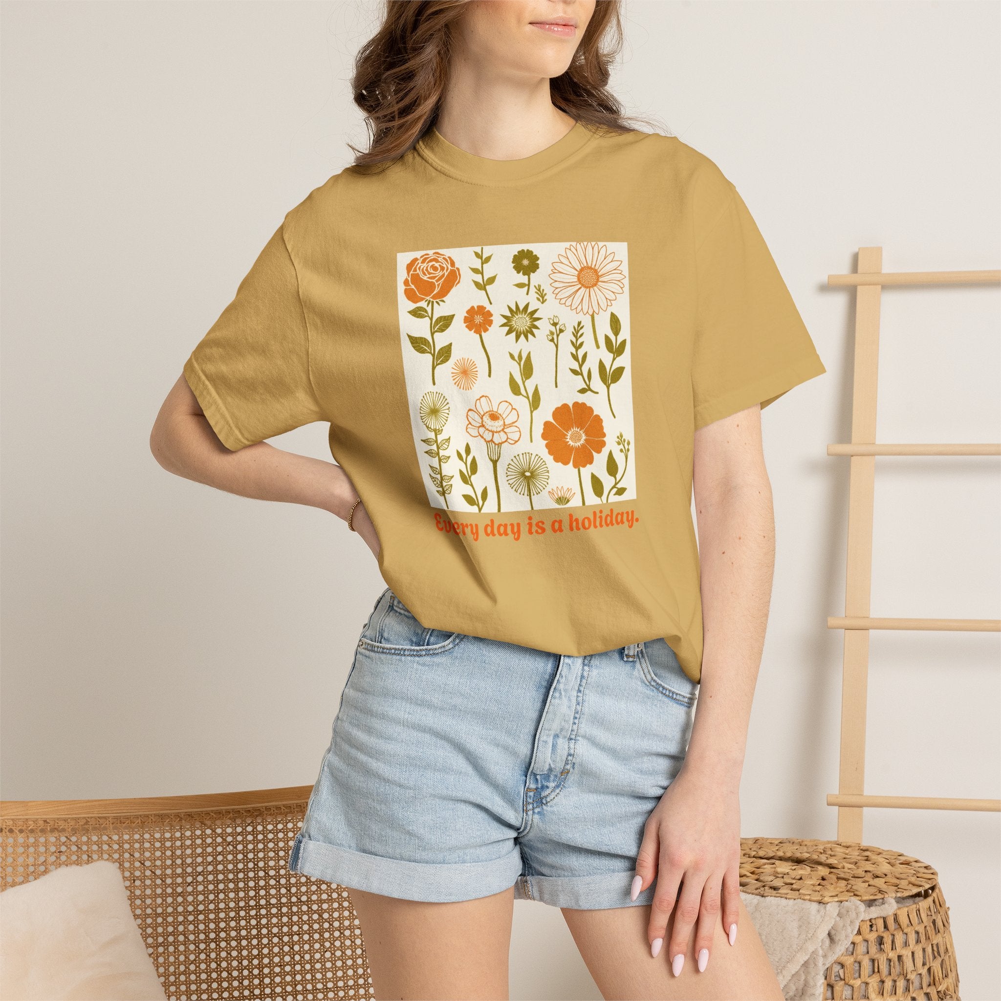 Floral "Every Day Is a Holiday" T-Shirt