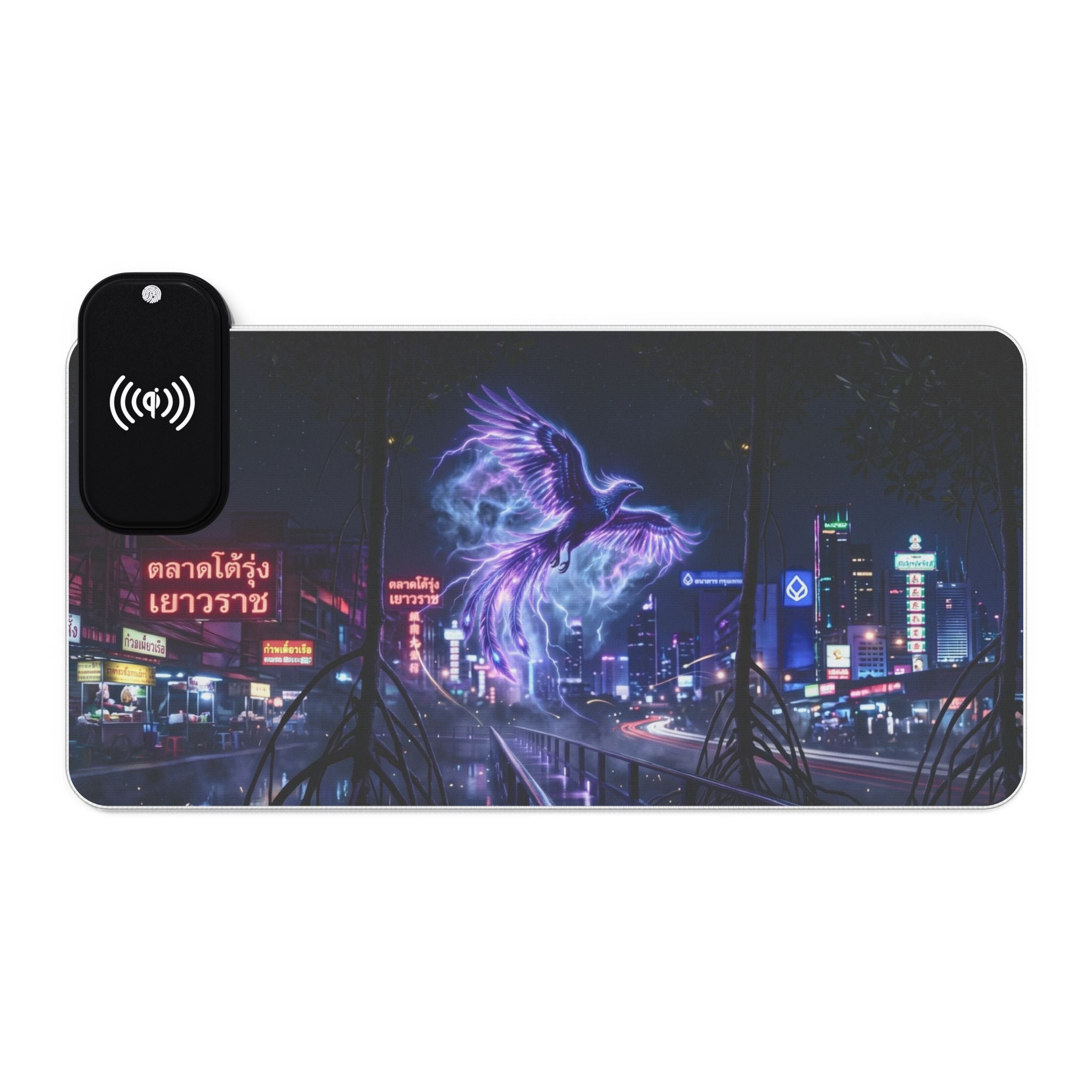 LED Wireless Charging Gaming Mouse Pad — Sunset Battlefield RGB Desk Mat ฺBird4