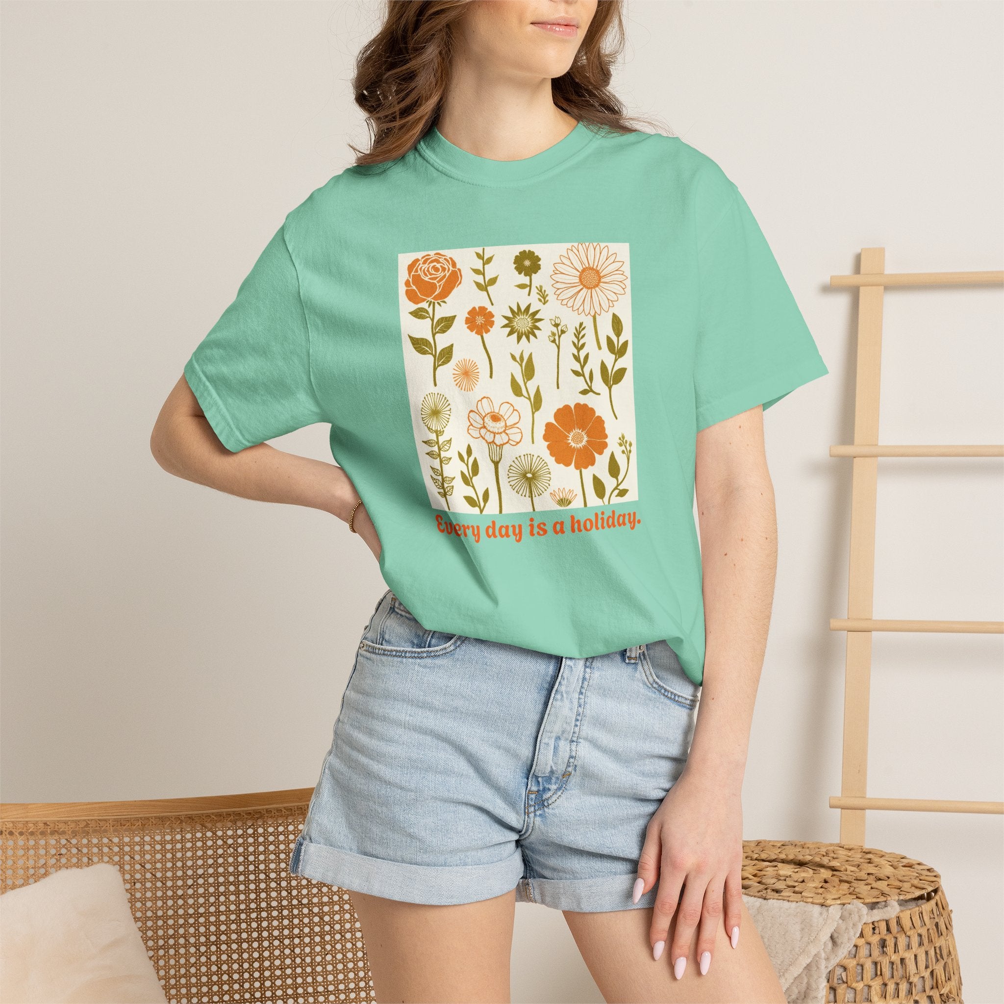 Floral "Every Day Is a Holiday" T-Shirt