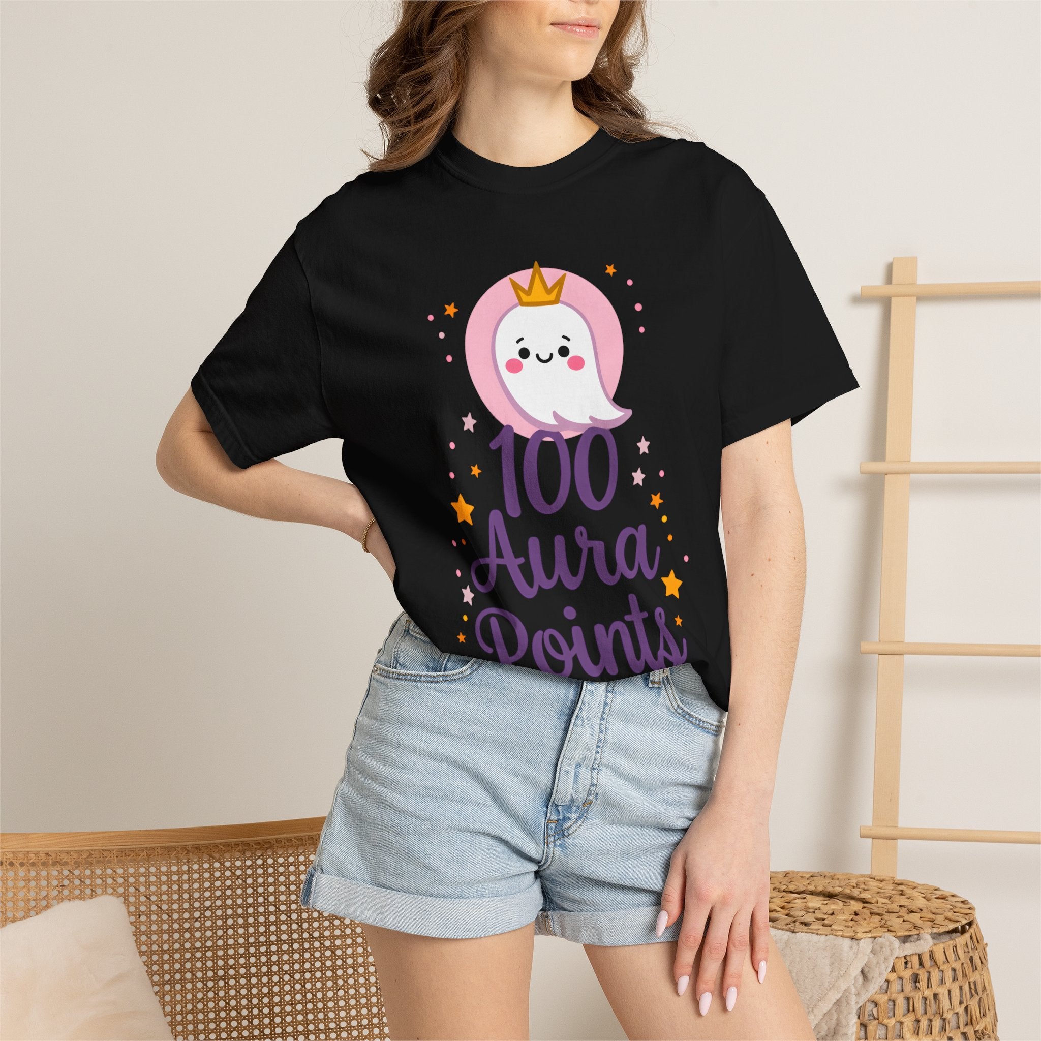 100 Aura Points Cute Ghost Princess T-shirt | Magical Pastel Graphic Tee