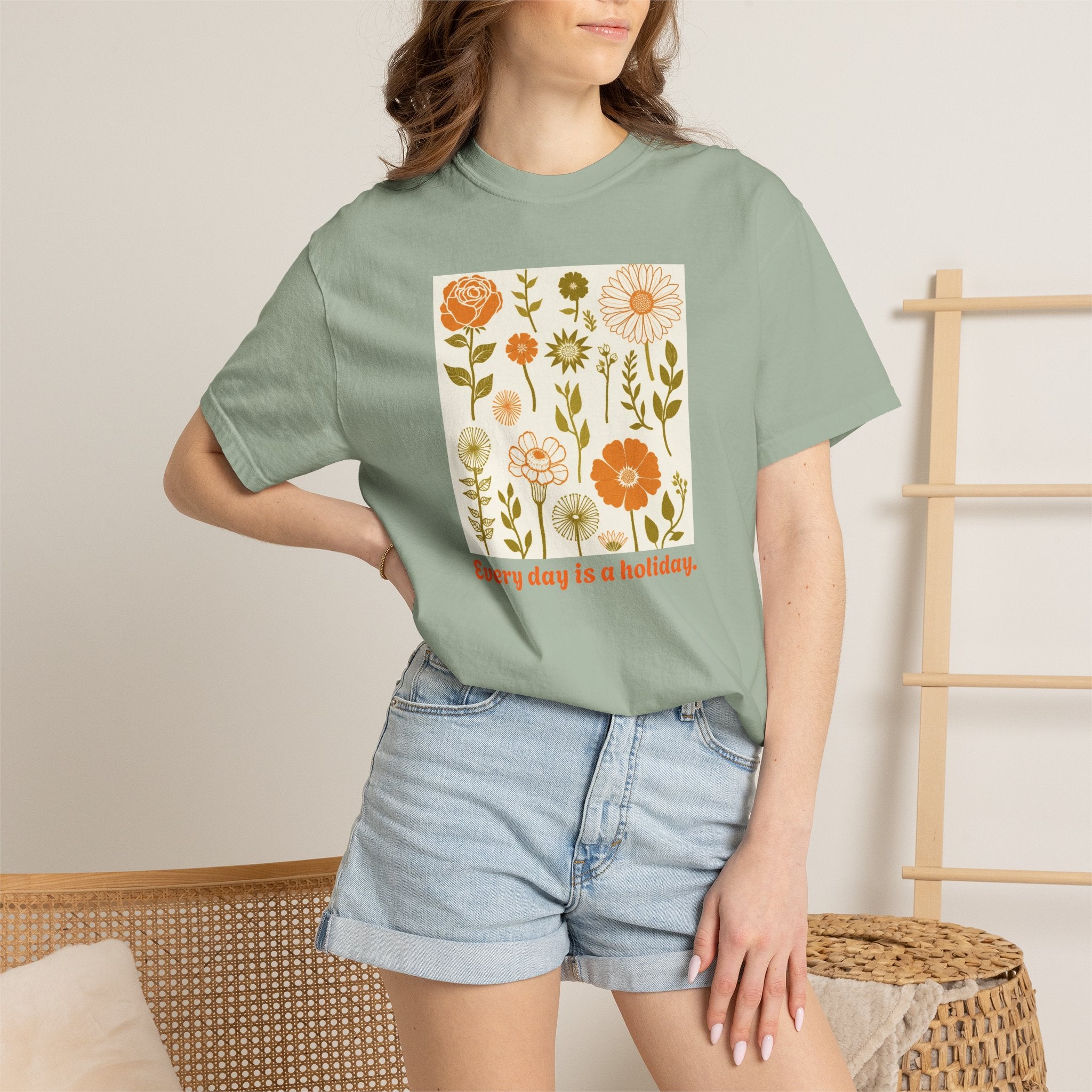 Floral "Every Day Is a Holiday" T-Shirt