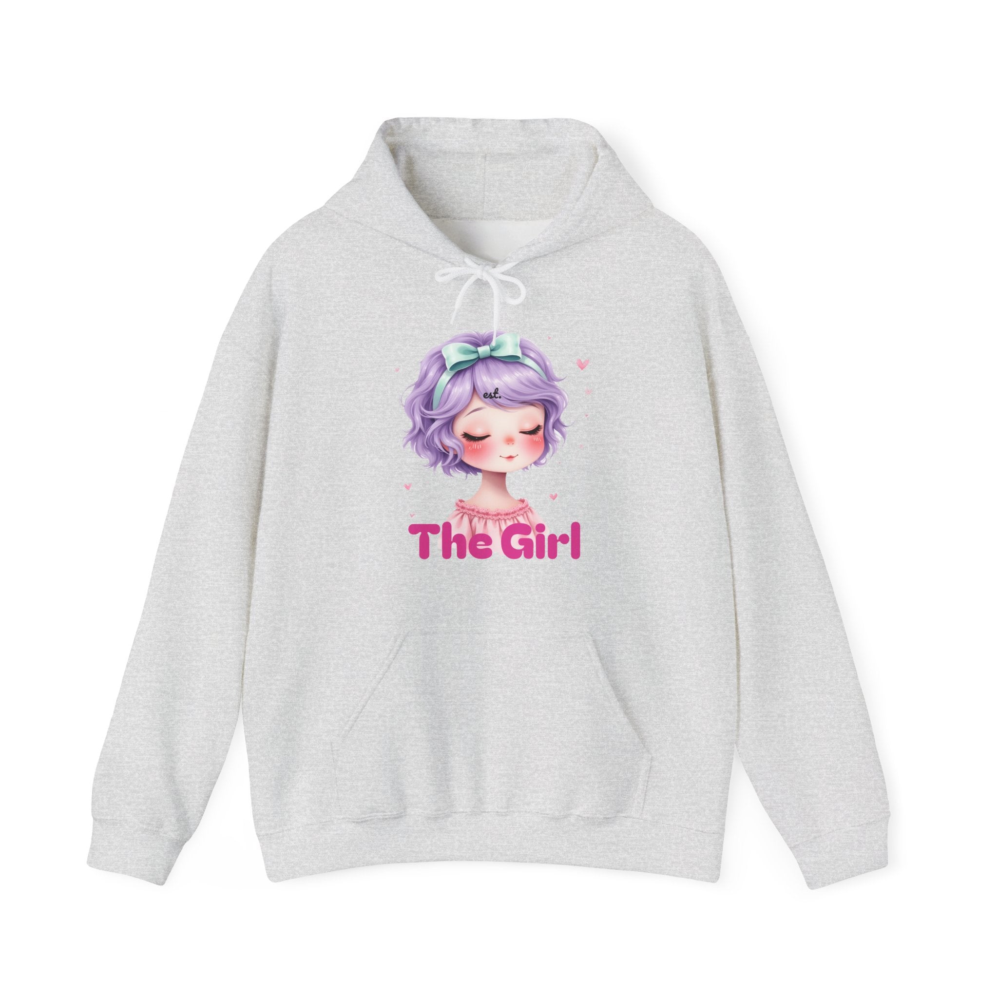 Pastel Purple Anime Girl The Girl Hoodie | Cute Kawaii Portrait, Pink Typography
