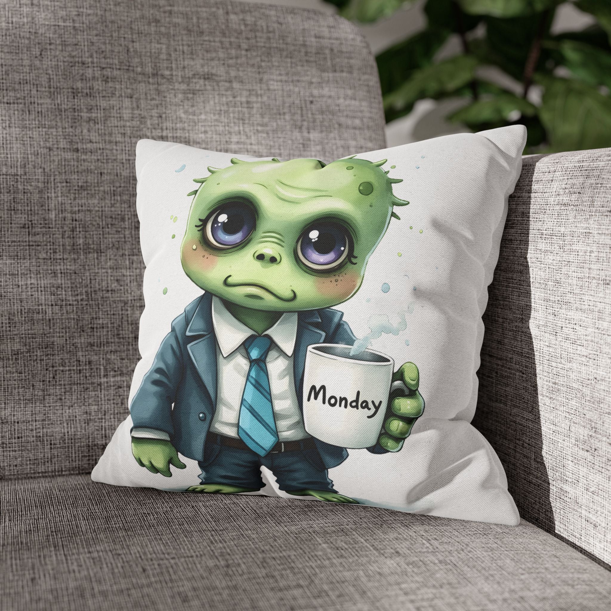 Cute Monday Monster Pillowcase — Office Zombie with 'Monday' Coffee Mug