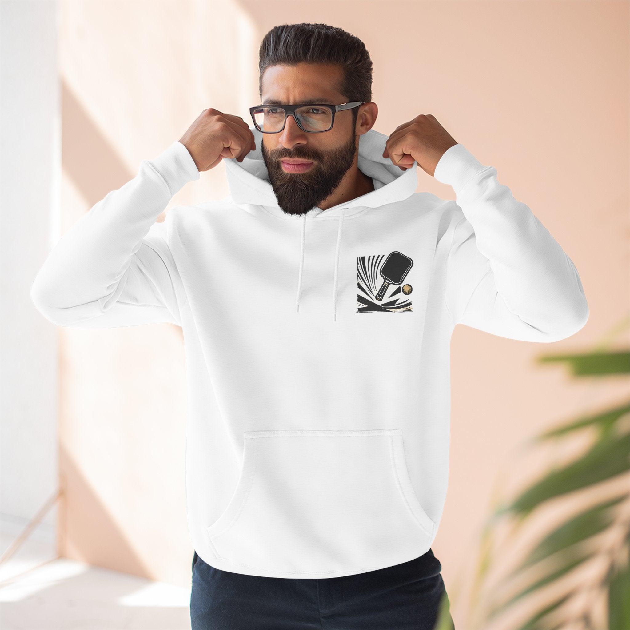 Pickleball Player Block Print Hoodie | Retro Sports Graphic
