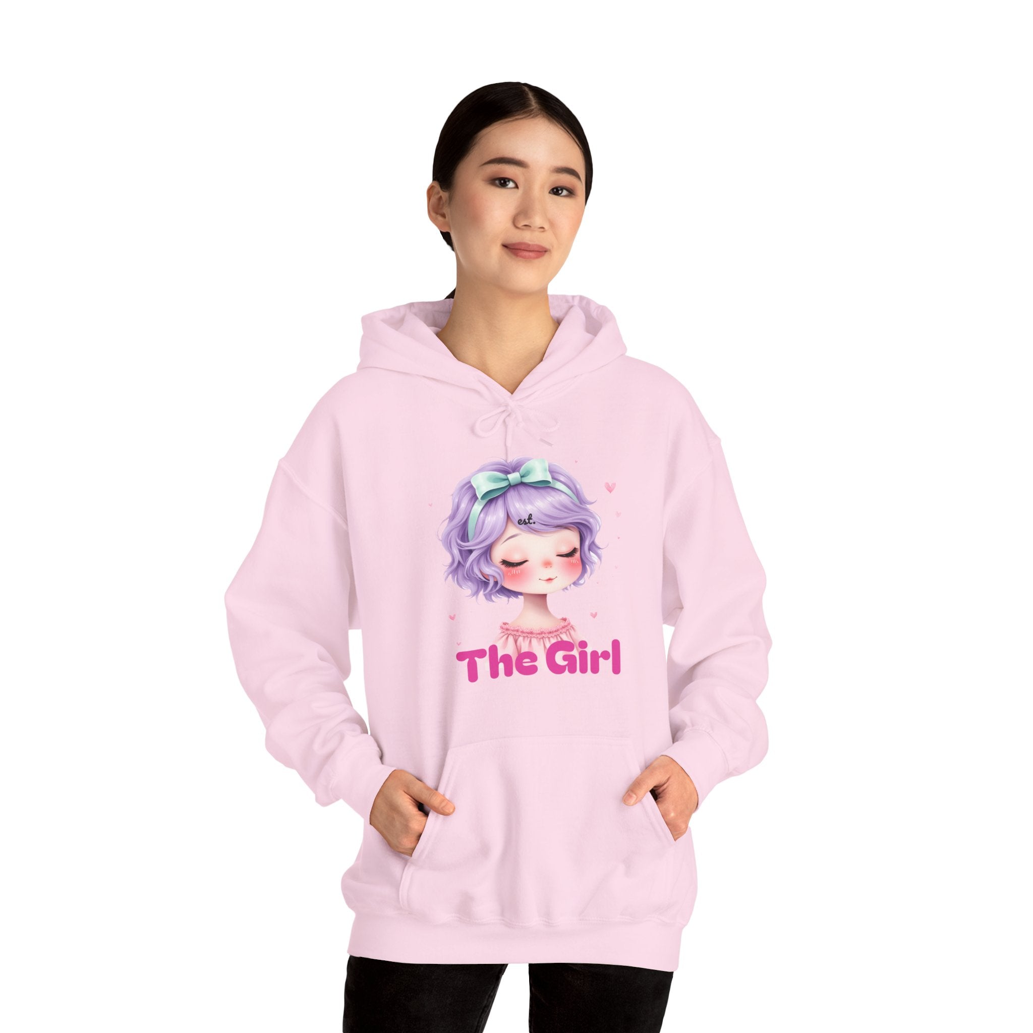 Pastel Purple Anime Girl The Girl Hoodie | Cute Kawaii Portrait, Pink Typography