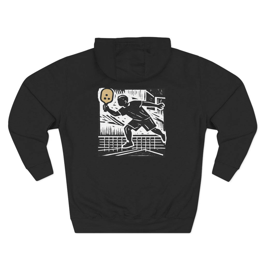 Pickleball Player Block Print Hoodie | Retro Sports Graphic