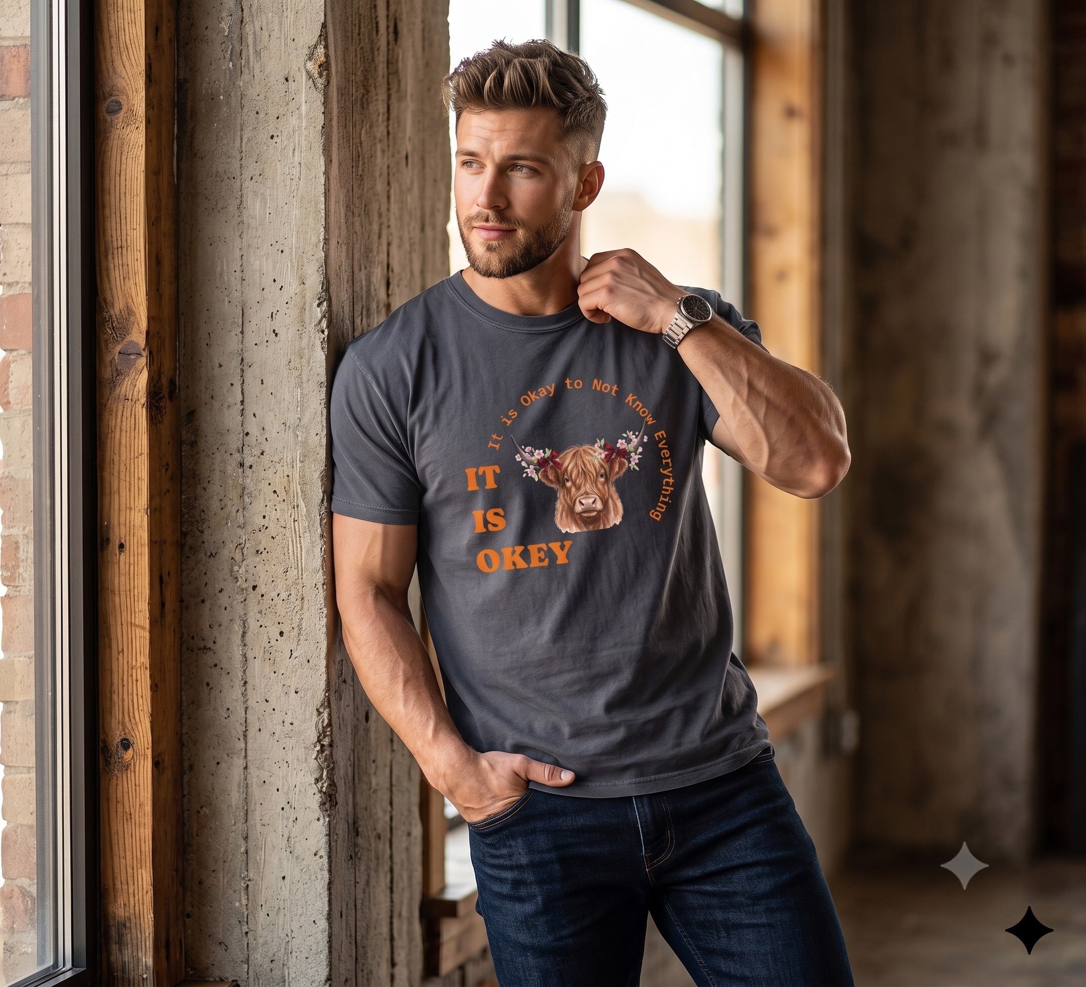 Floral Highland Cow T-shirt | Highland Cattle Face with Flower Crown