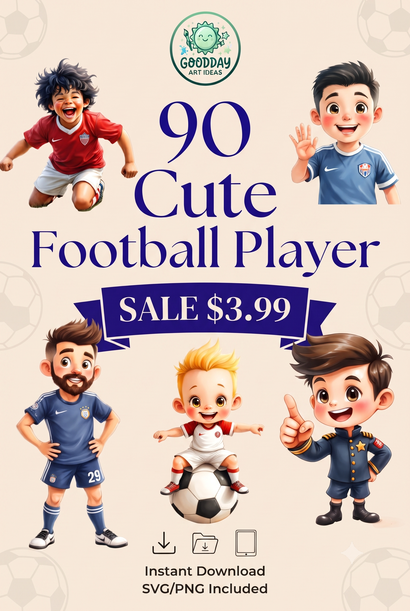 90 Football player Clipart PNG (Digital Download)